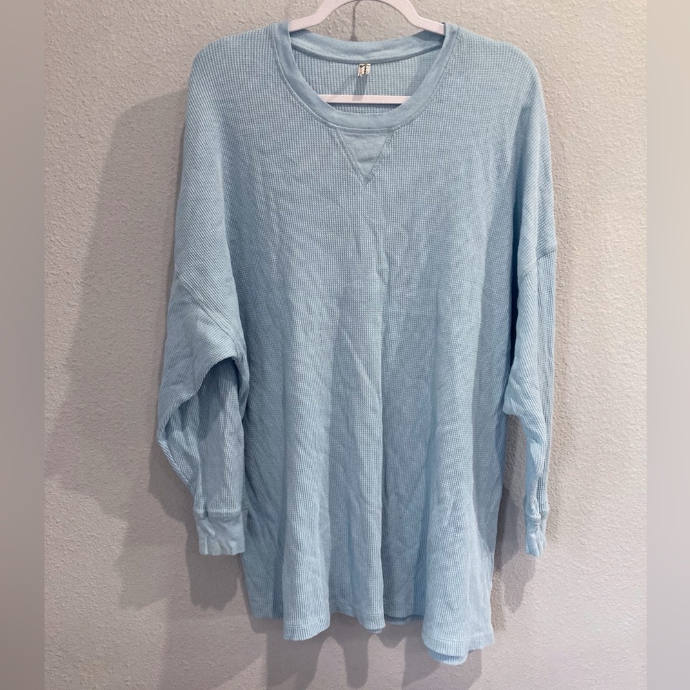 Free People Boho Oversized Early Night Waffle Knit Lounge Beach Mini Dress Tunic - Picture 2 of 8